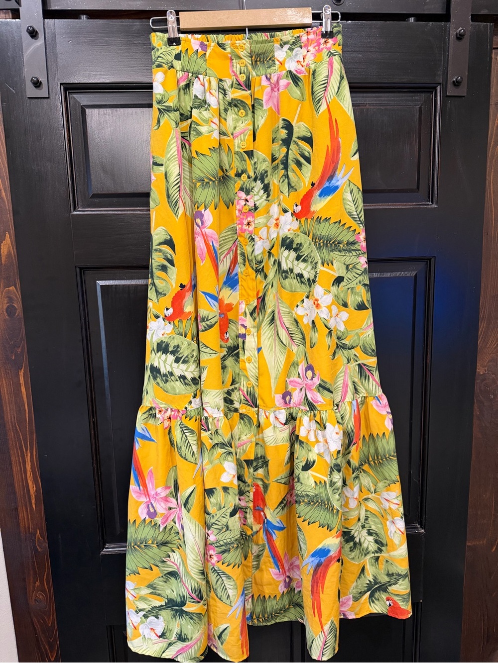 Luxxel Yellow Floral Maxi Skirt with Green and Blue Accents